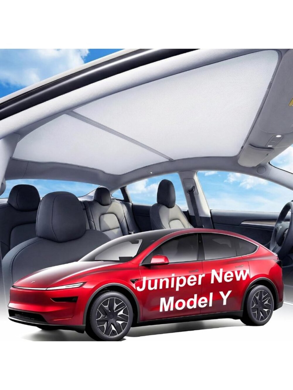 2025-2026 Tesla Model Y Sunshade Roof Cover - Gray, Heat Insulation, Foldable
